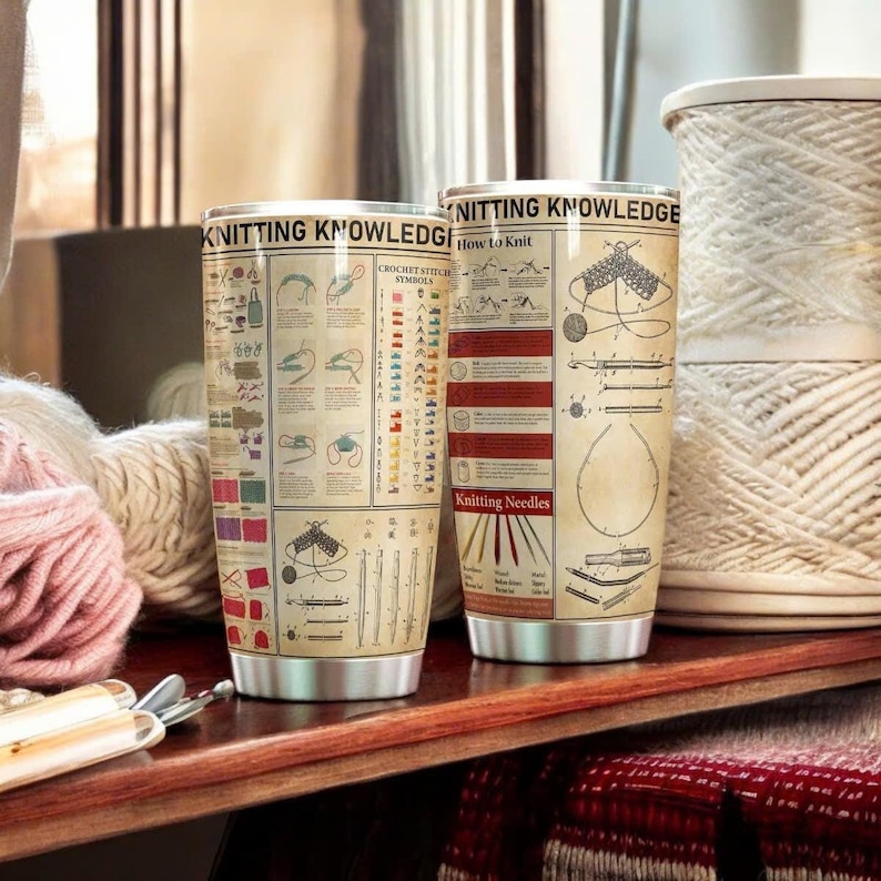 Knitting Knowledge Tumbler, Funny Knitting mug, Gift for knitter, Gifts For Her, Grandma Mom Gifts, Cool knitting cup, Christmas gift