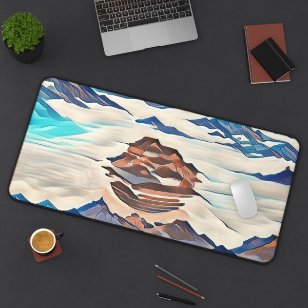 Tibetan Floating City Above the Mountains Desk Mat perfect for gaming. Available in three sizes with hemmed edges. Free Shipping. 31x15