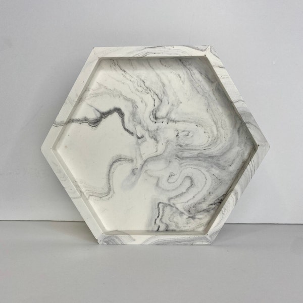 Marble Hexagon Coaster, Small Trinket Tray, Jewelry Tray | Housewarming Gift | Host Gift | Wedding Gift | Marble Design | Eco-Resin