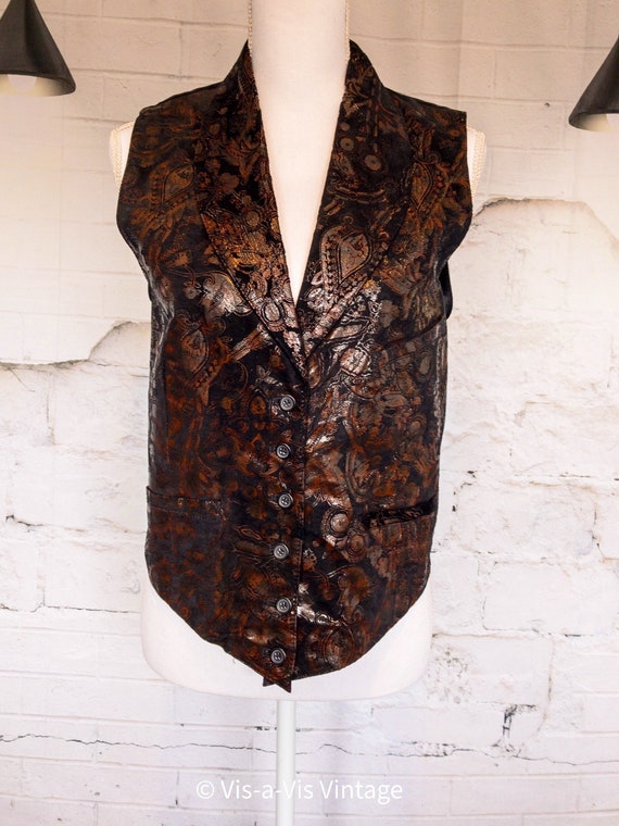 Vintage Pia Rucci Leather Suede Vest Embossed Bla… - image 2