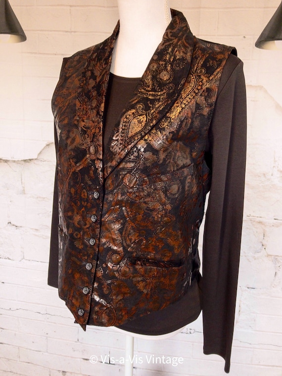 Vintage Pia Rucci Leather Suede Vest Embossed Bla… - image 1