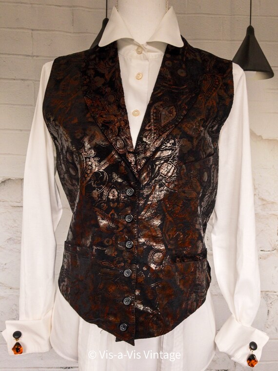 Vintage Pia Rucci Leather Suede Vest Embossed Bla… - image 5