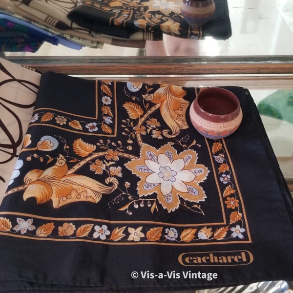 Foulard Cacharel Authentique En Soie 100% - Motif Floral Vintage, Occasion Bon état