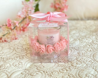 Wedding, Christening pink favors, Baptism Favors, baptism pink favors,  girl, christening favors, pink, candles, roses, custom, yankee candle