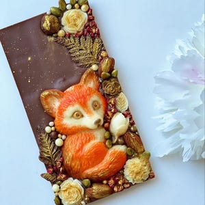 Handmade Fox Belgian Chocolate Bar: Edible Art Gift