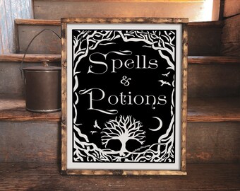 Spells and Potions - Handmade and Hand Painted Gothic Farmhouse Sign