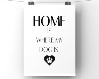 HOME, is where my dog is - A4 size Wall Art Print Quote