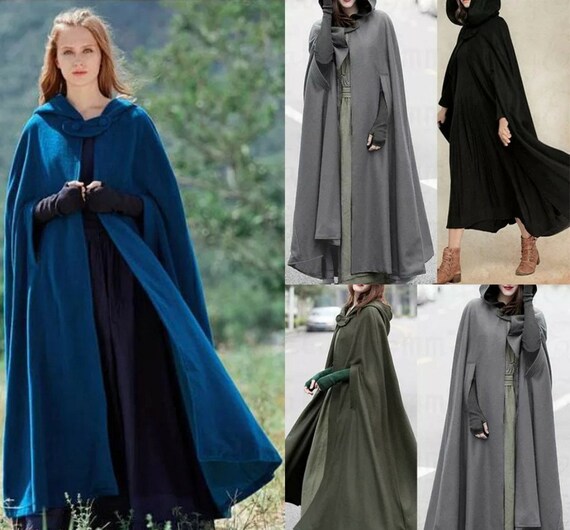 Winter Hooded Solid Cloak Poncho Coat Autumn Women Long Cape Etsy
