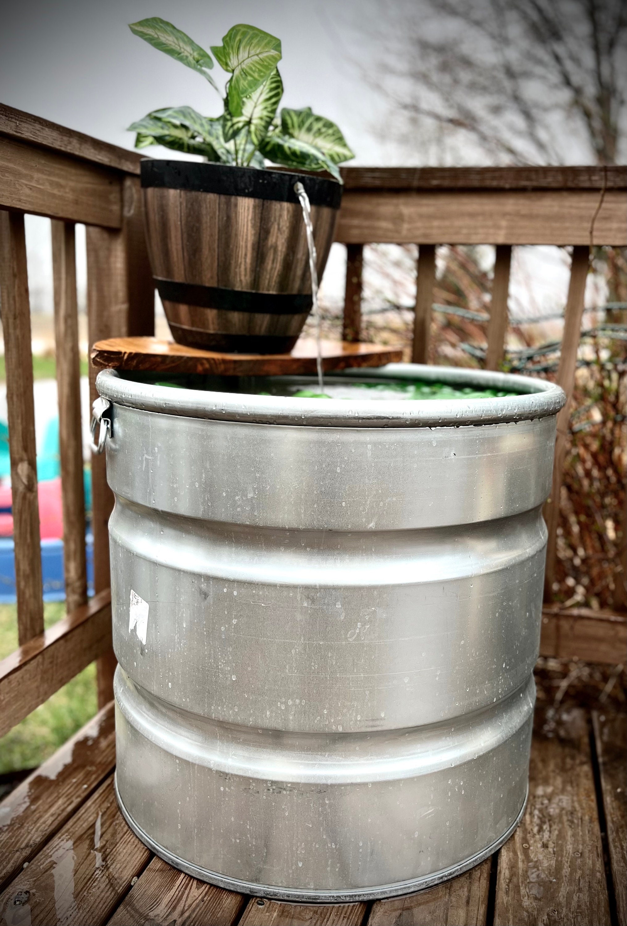 Galvanized Stock Tank Barrel Patio Goldfish Pond W/ Resin Etsy