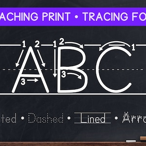 Impressão de ensino - Fonte de rastreamento de letras - Letras pontilhadas para prática de caligrafia do alfabeto para crianças em idade escolar