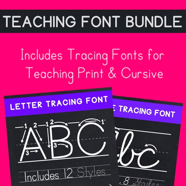 Teaching Fonts Bundle - SAVE 35% - Tracing fonts for School Kids Alphabet Handwriting Practice in Cursive or Print