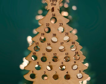 Personalized Tipsy Tree - Advent, Countdown to Christmas Tree holds Mini Liquor Bottles - Alcohol NOT Included