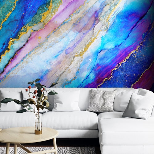 Dark Blue Marble Peel and Stick Wallpaper Blue Marble Wall Etsy