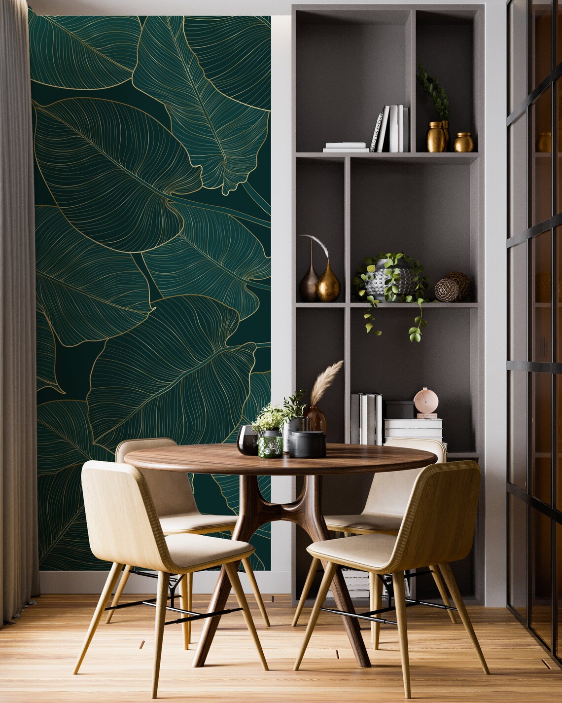 Green Gold Lines Leaf Wallpaper Peel and Stick Self Adhesive - Etsy