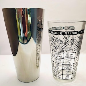 MCM Irvinware glass & stainless cocktail shaker set