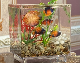 Диорама.Миниатюрный аквариум с рыбками готов в подарок. Аксессуары для кукольного дома.Миска для рыбы.Аквариум