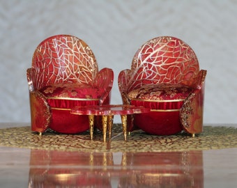 Miniature Doll Armchairs with Table: 1/6 Scale Art Deco Furniture