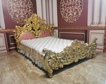 Cama victoriana en miniatura: cama de casa de muñecas a escala 1/6, tamaño Blythe