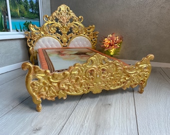 Double Victorian Bed for a 1/6 th Scale Dolls/Miniature Dolls House Bed/Blythe Size Bed/12 inch doll Bedroom bed/Roombox