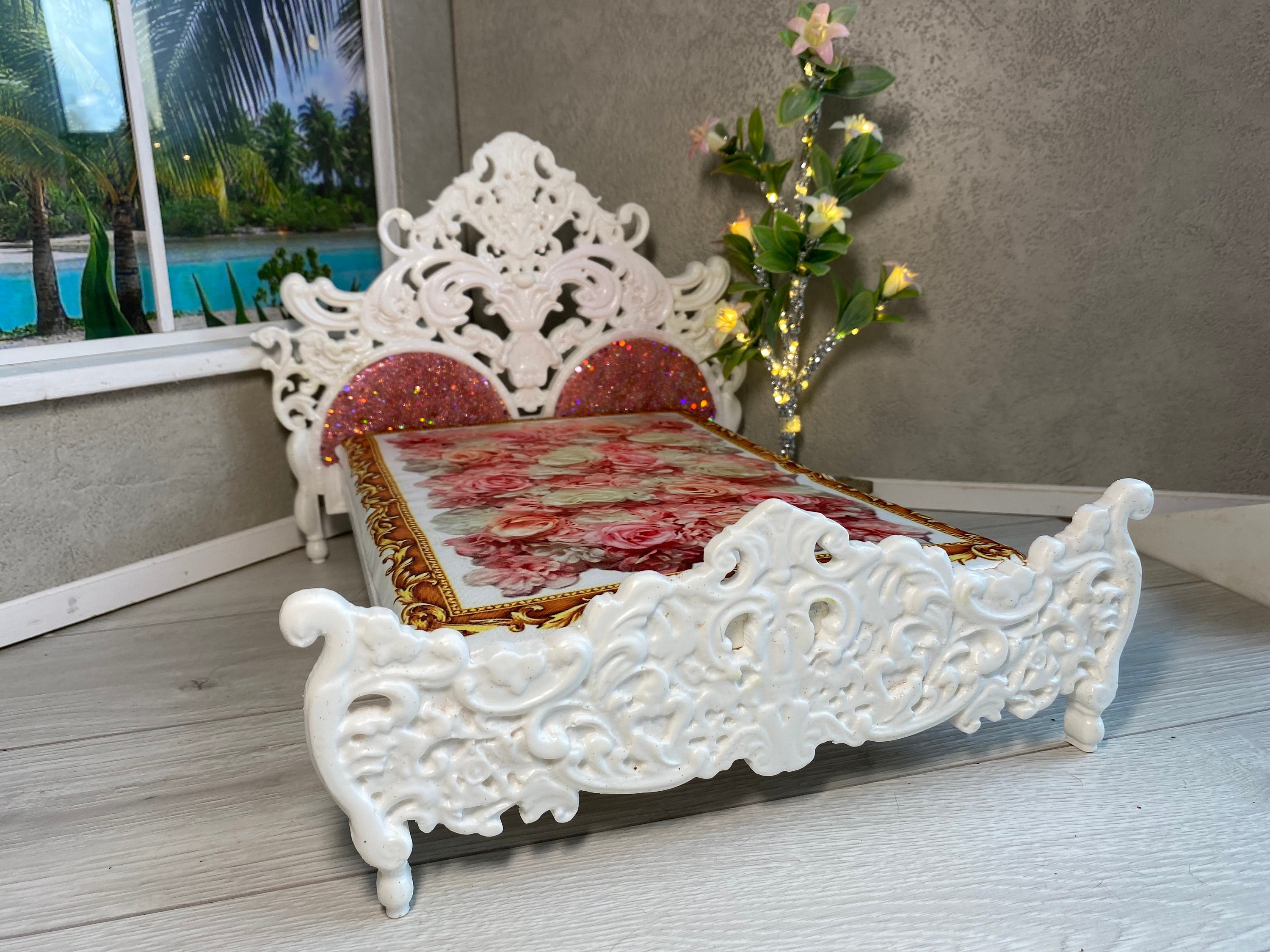Double Victorian Bed for a 1/6 th Scale Dolls/Miniature Dolls House Bed/12 inch Size Bed/Roombox