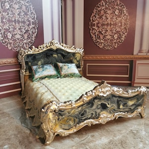 Double French Style Bed for a 1/6 th Scale Dolls ready as a gift/Miniature Dolls House Bed/Blythe Size Bed/12 inch doll Bedroom bed/Roombox
