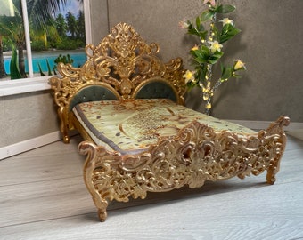 Luxurious Double Bed for a 1:6 th Scale Dolls/Miniature Dolls House Bed/Blythe Size Bed/ Bedroom bed for 12 inch doll/Roombox