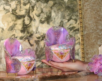 Fauteuils ronds violets pour poupée 12 pouces avec table/meubles de maison de poupée 1:6/Blythe/Roombox/Diorama