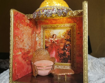 Handmade Miniature Room Box: French Style Diorama with Lighting