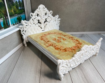 Miniature dollhouse Victorian bedroom bed for dollhouses 1/6 scale ready as a gift/White bed with mattress/Blythe /12 inch doll bed