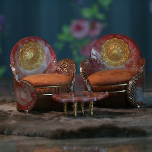 Furniture For Dolls 12 inch Brown Round Armchairs Whit Table/Doll House Miniature Furniture/Diorama/Roombox