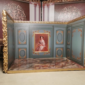 Poppenhuisminiatuurkamerdoos, toonzaal op schaal 1:12