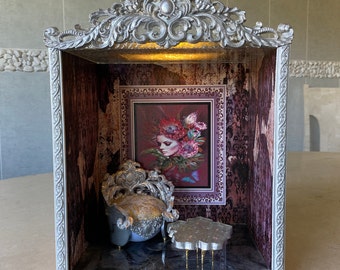 Handmade French Style Room Box: Miniature Dollhouse Diorama with Lighting
