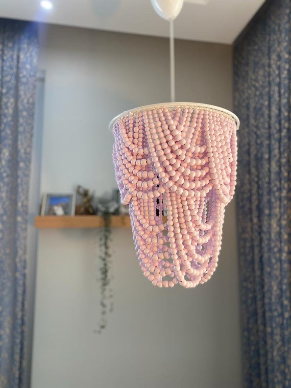 Pink Beaded Chandelier Beaded Lighting Barbie Lampshade Boho