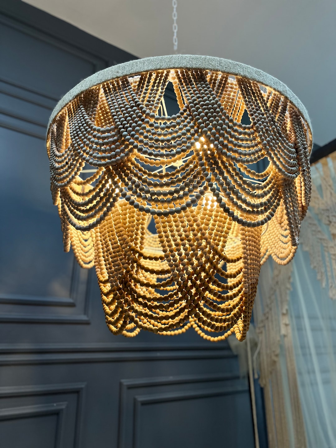 Wooden Beaded Chandelier, Beaded Chandelier,nursery Lampshade, Boho ...