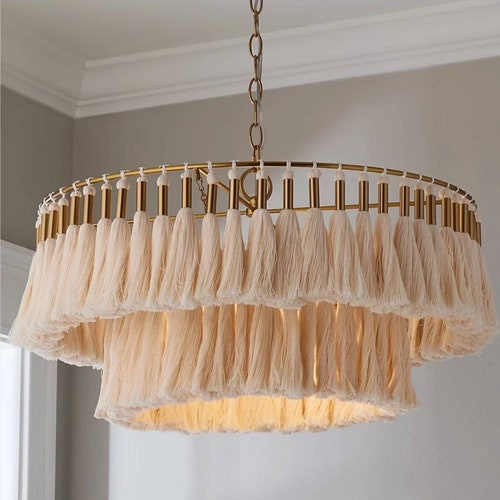 Fringe Pendant Light Cotton Pendant Light Fixture Boho Etsy