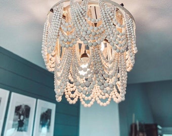 Wooden beaded Chandelier| Beaded Chandelier | Wood bead chandelier | Boho lighting | Pendant lighting | Wood bead pendant light | Boho decor