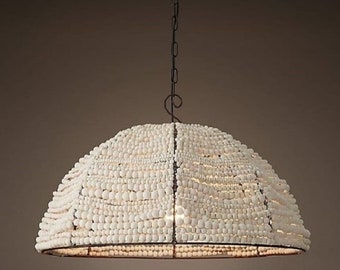 Natur Holz Perlen Lampenschirm - Perlen Kronleuchter - Boho Chandelier - Natürlicher Lampenschirm - Holz Kronleuchter - Boho Lampenschirm - Runde Lampe