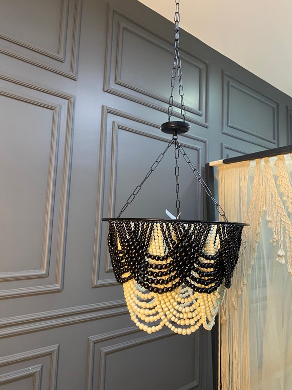 Black wood 2024 bead chandelier