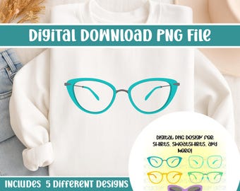 5 Colorful Glasses PNG Digital Download | Use for T-Shirts, Mugs, Notebooks, Stickers, and more! Perfect For Optometrists and Opticians