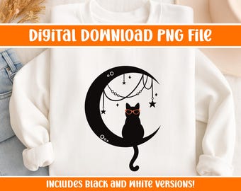 Glasses Cat on the Moon Design Digital PNG | Optician, Optometrist, or Optometric Tech shirt design | Optical PNG Digital Download