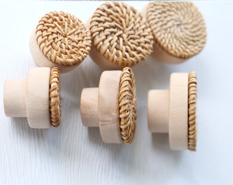 Boho Rattan Knob Pull Handle Drawer Furniture Hardware Cabinet Knobs, Dresser Pulls,Cabinet Wooden Knobs Handles, bobo dresser knob