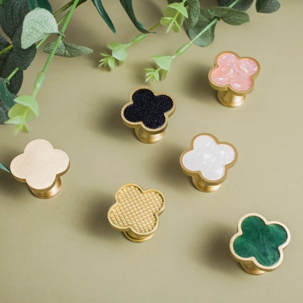 Manopola in ottone Lucky Clover Maniglia per cassetti Maniglie per mobili Hardware, Maniglie per cassettiere, Maniglie per manopole decorative per armadi