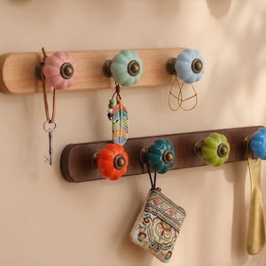 Walnut Beech Wall Hook with Pumpkin knob,Beech bedroom wall hanger,Porch Coat hook,Custom Engraved decor hook,Choosable color Towel hook