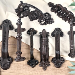 Classic Cast iron door handle , Farmhouse Furniture Hardware Cabinet Knobs, Custom Engraved Barn door cabinet Handles,courtyard door pulls