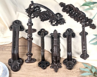 Classic Cast iron door handle , Farmhouse Furniture Hardware Cabinet Knobs, Custom Engraved Barn door cabinet Handles,courtyard door pulls