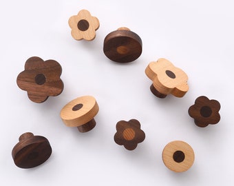 Wooden flower knob Pull Handle,walnut beech wood drawer Furniture Hardwar knobs,Dresser Pulls,wardrobe door pulls,nursery decorative pulls