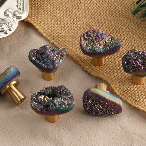 Electroplating natural crystal Knobs Drawer Furniture Hardware Cabinet Knobs Custom Engraved Copper base dresser handles kitchen pulls