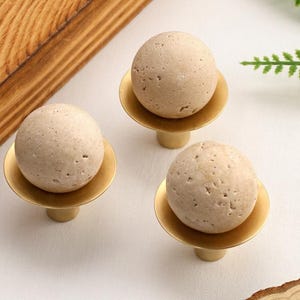 Natural travertine solid brass drawer knobs,Rosso brass pedestal pull, Furniture Hardware Cabinet Knobs,Custom Engraved dresser handles