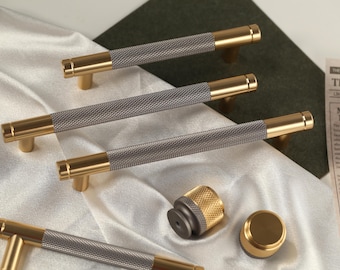 Gold grey knurled handle knob pull,Aluminum alloy extra long handle,Custom Engraved Drawer handle,Dresser Round Knob,Kitchen Door Handle