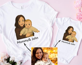 Maglietta coordinata Anime mamma e bambino personalizzata - Design pastello personalizzato con nome, messaggio o foto - Regalo perfetto per occasioni speciali